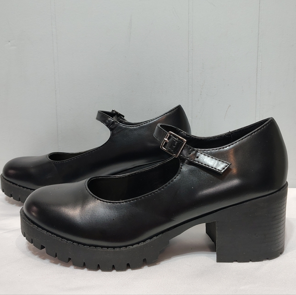 Soda Black Mary Jane Block Heel Shoes